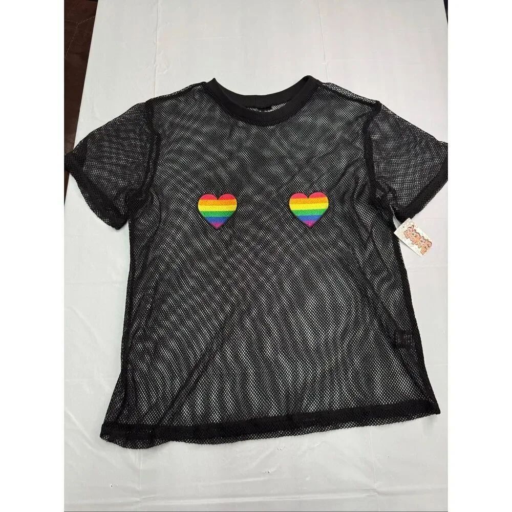NWT Spencer’s Pride Fishnet Short Sleeve Tee Size Large